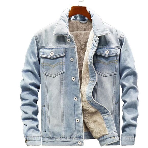 Pologize Valeriano Warm Button-Up Denim Trucker Jacket - Small, Light Blue NWT - Picture 1 of 6